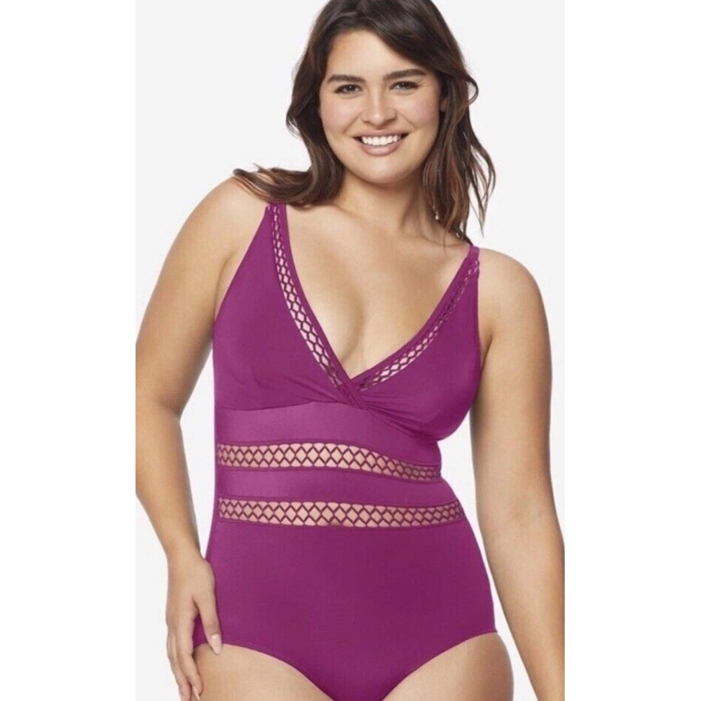 NEW‎ Orig$139 Ruby Ribbon Dk PINK St Tropez One Piece Swim Bathing Suit 22 NWT